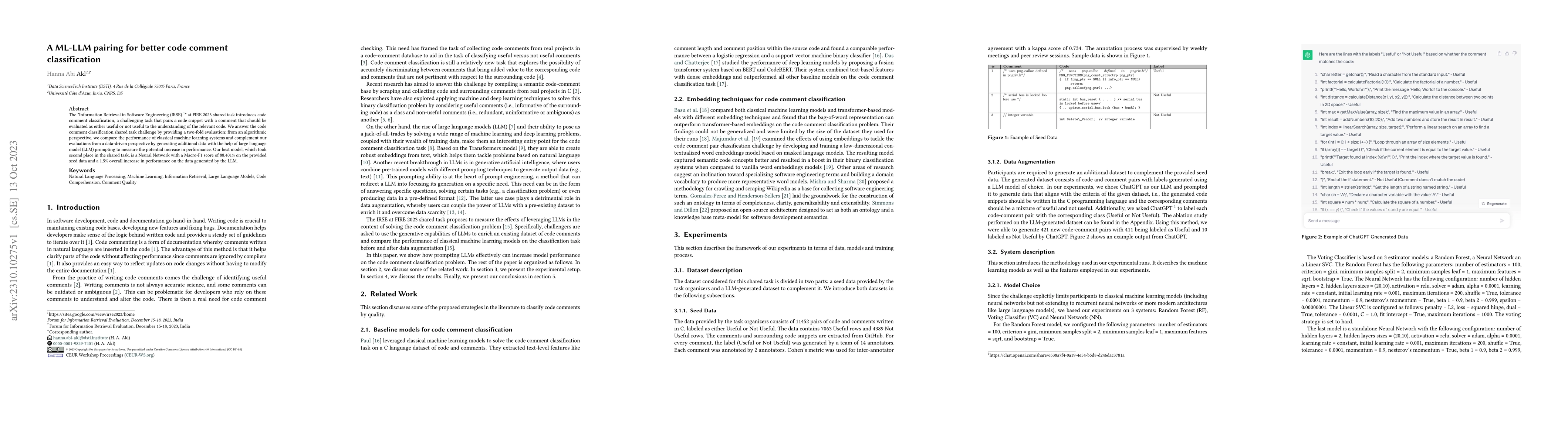 Thumbnail for A ML-LLM pairing for better code comment classification