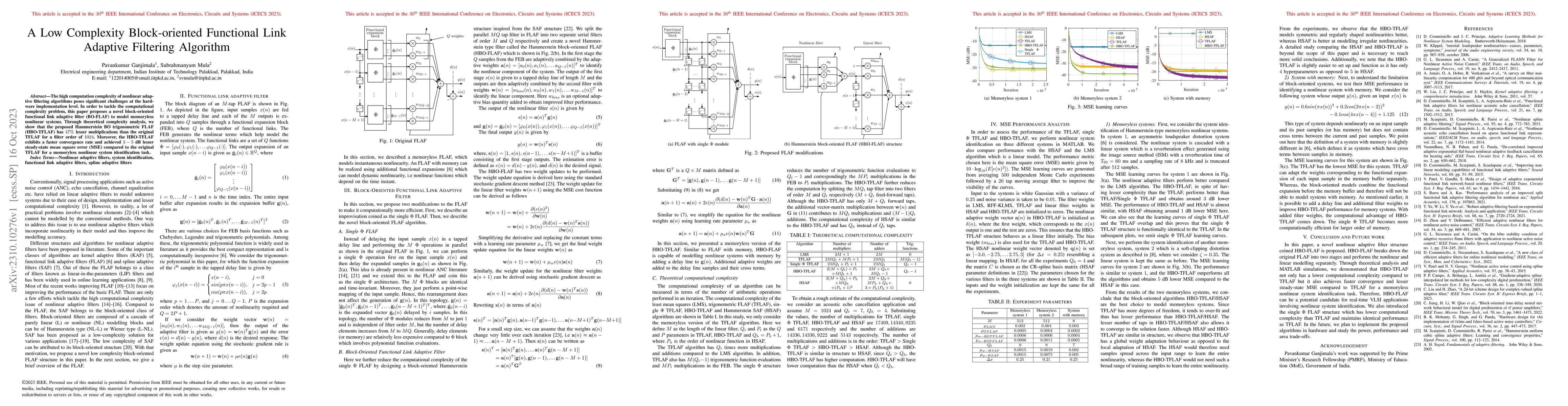 Thumbnail for A Low Complexity Block-oriented Functional Link Adaptive Filtering
  Algorithm