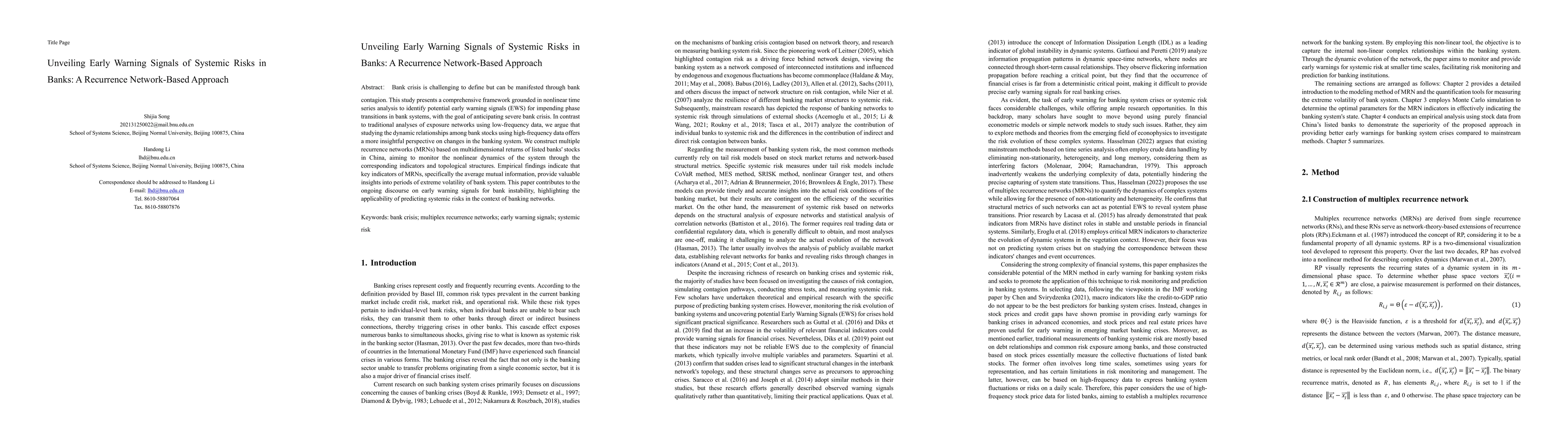 Thumbnail for Unveiling Early Warning Signals of Systemic Risks in Banks: A Recurrence
  Network-Based Approach