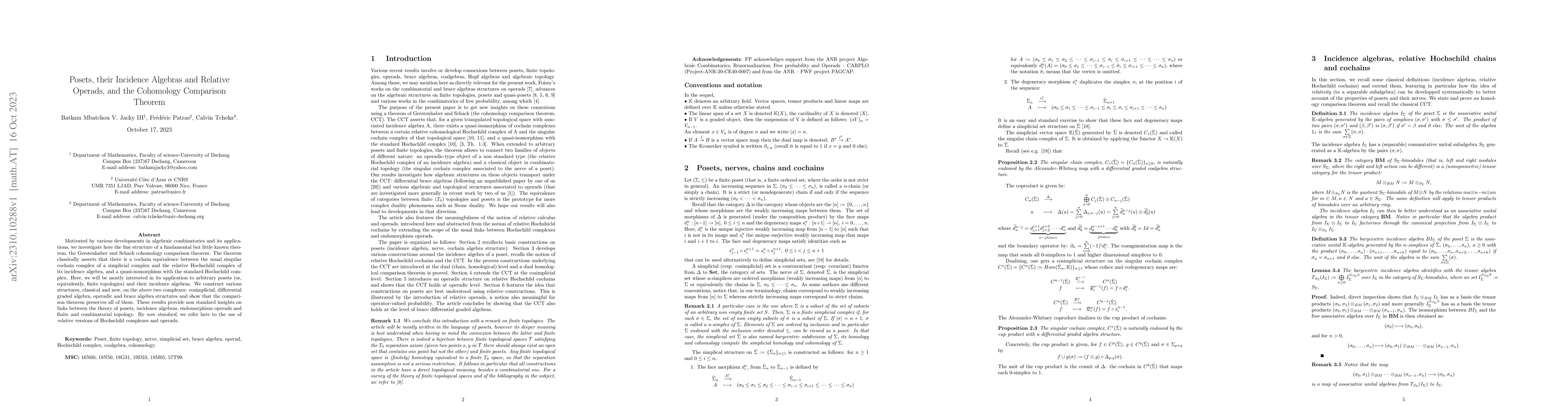 Thumbnail for Posets, their Incidence Algebras and Relative Operads, and the
  Cohomology Comparison Theorem