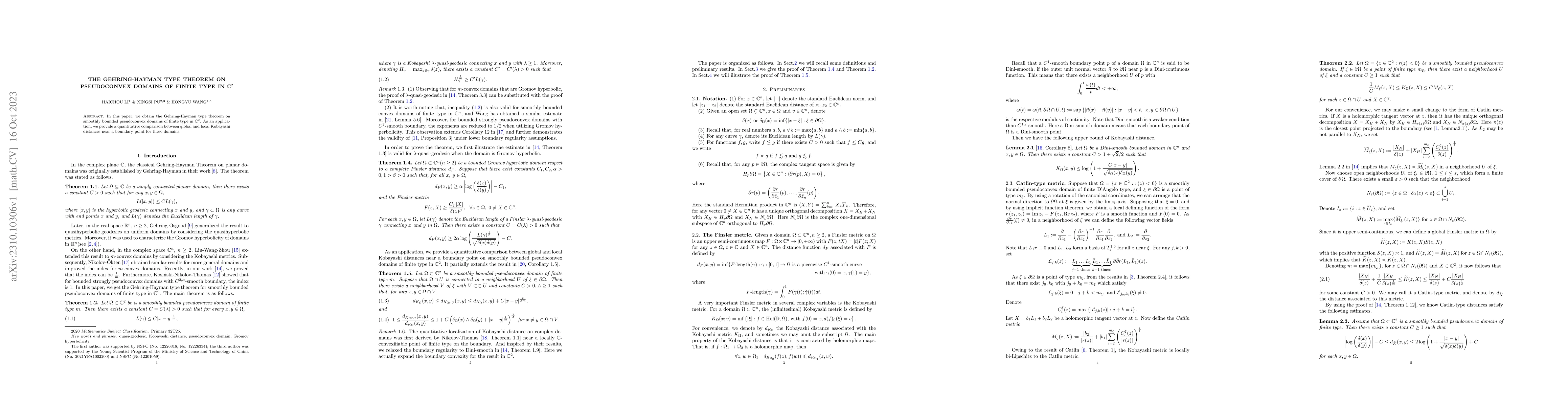 Thumbnail for The Gehring-Hayman type theorem on pseudoconvex domains of finite type
  in $\mathbb{C}^2$
