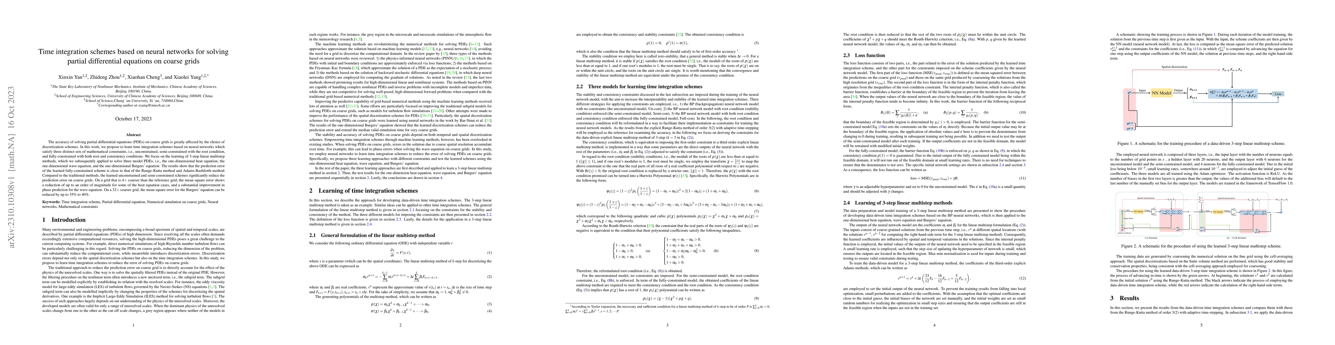 Thumbnail for Time integration schemes based on neural networks for solving partial
  differential equations on coarse grids