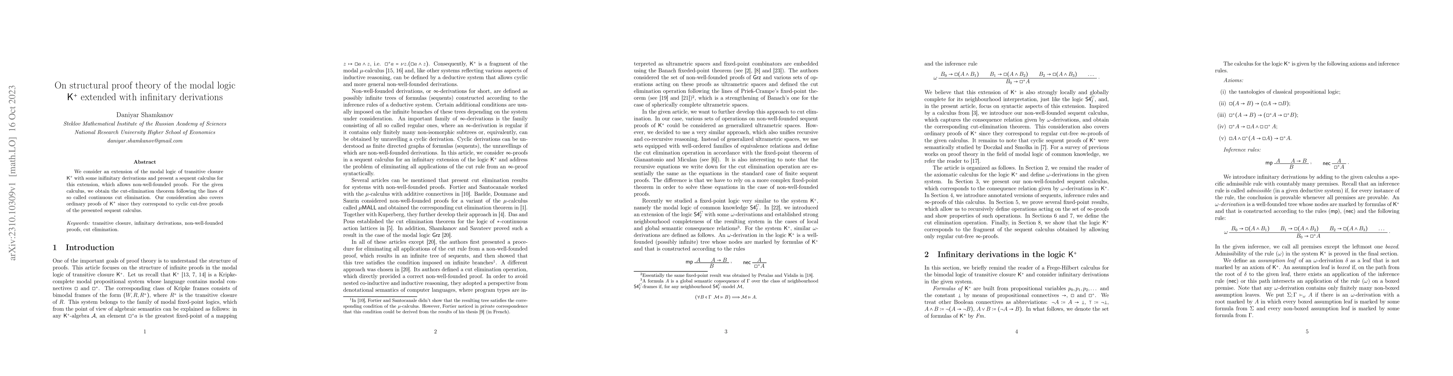 Thumbnail for On structural proof theory of the modal logic K+ extended with
  infinitary derivations