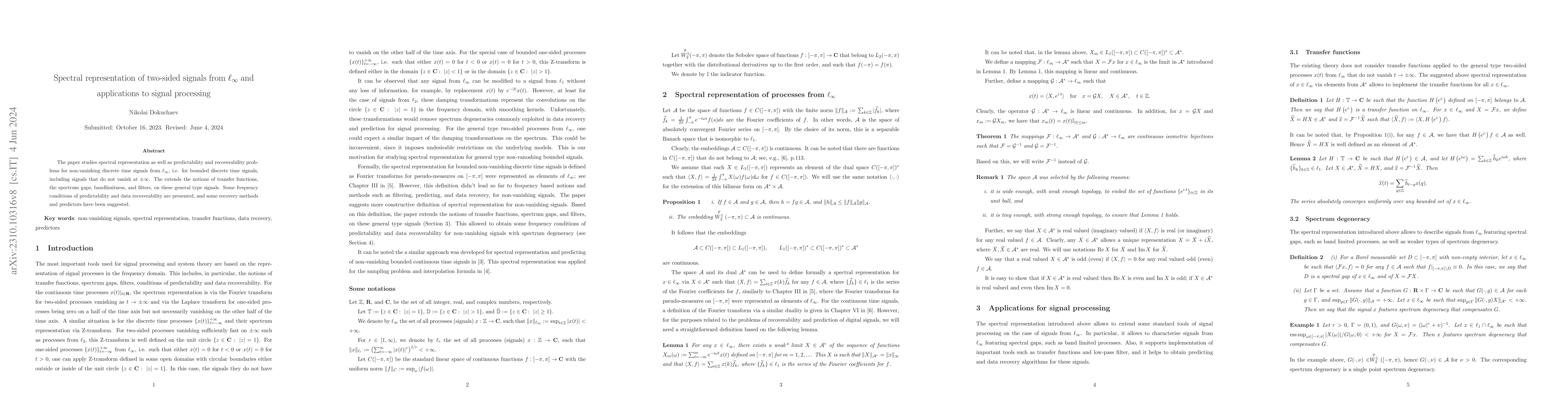 Thumbnail for Spectral representation of two-sided signals from $\ell_\infty$ and
  applications to signal processing