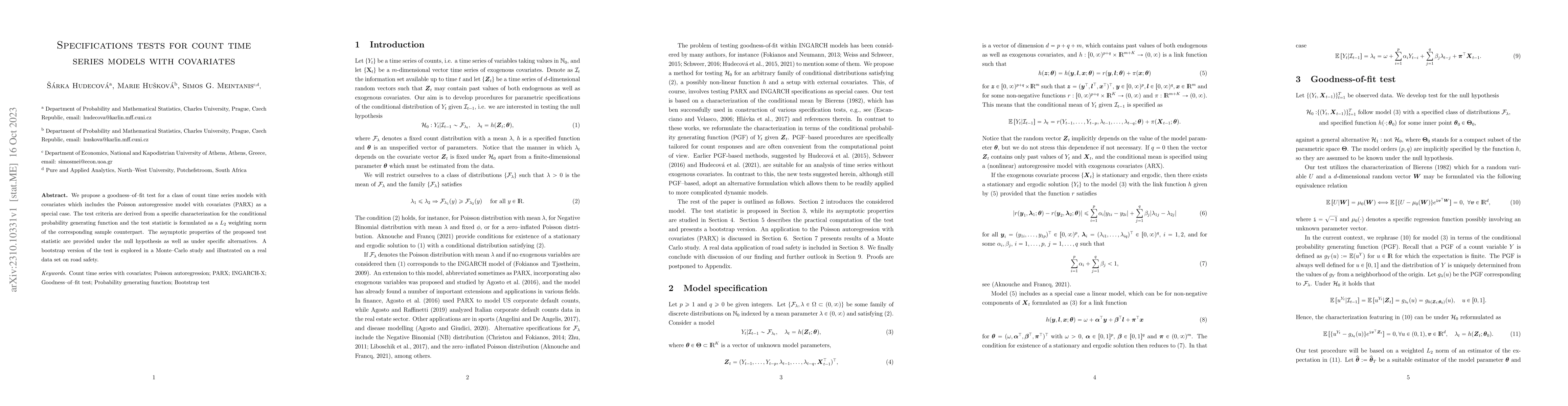 Thumbnail for Specifications tests for count time series models with covariates