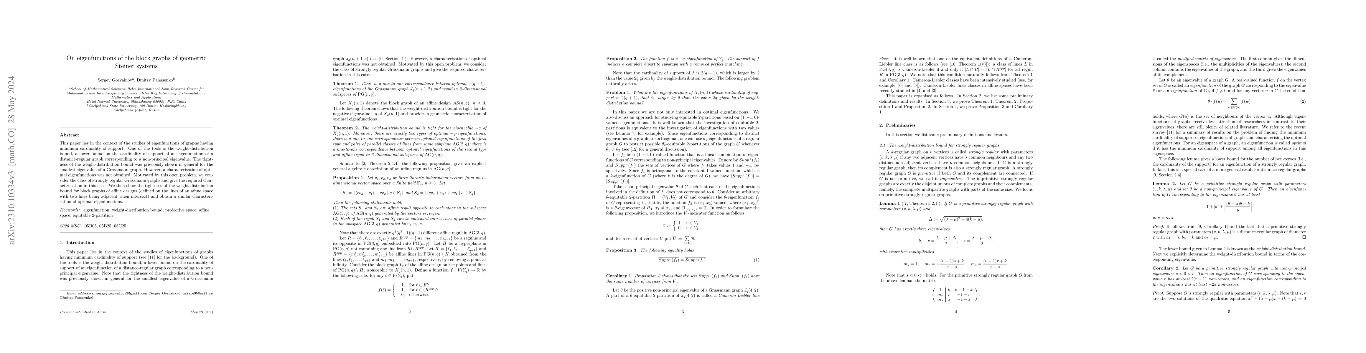 Thumbnail for On eigenfunctions of the block graphs of geometric Steiner systems