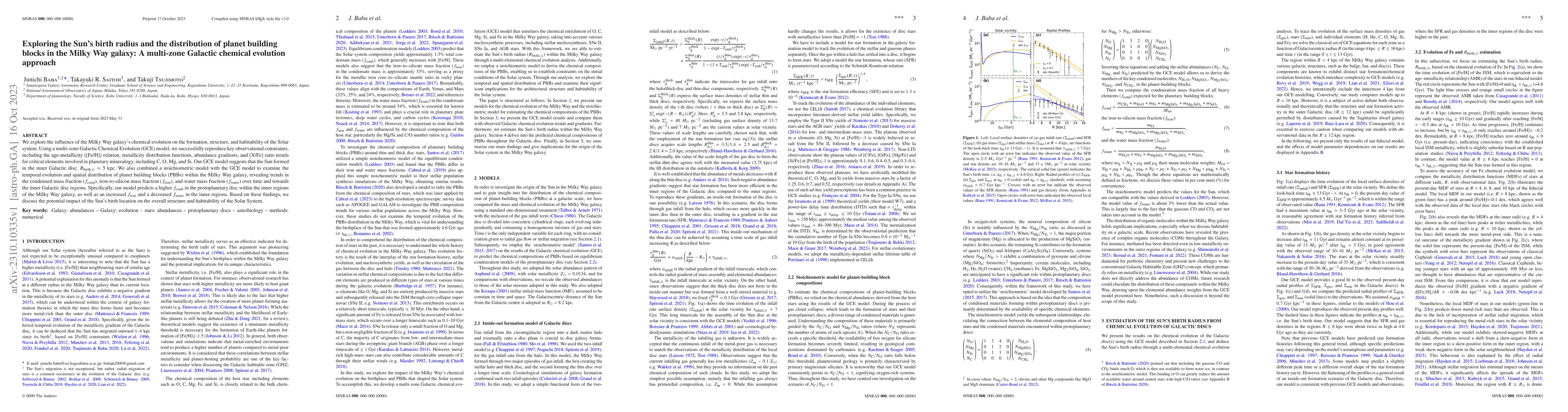 Thumbnail for Exploring the Sun's birth radius and the distribution of planet building
  blocks in the Milky Way galaxy: A multi-zone Galactic chemical evolution
  approach