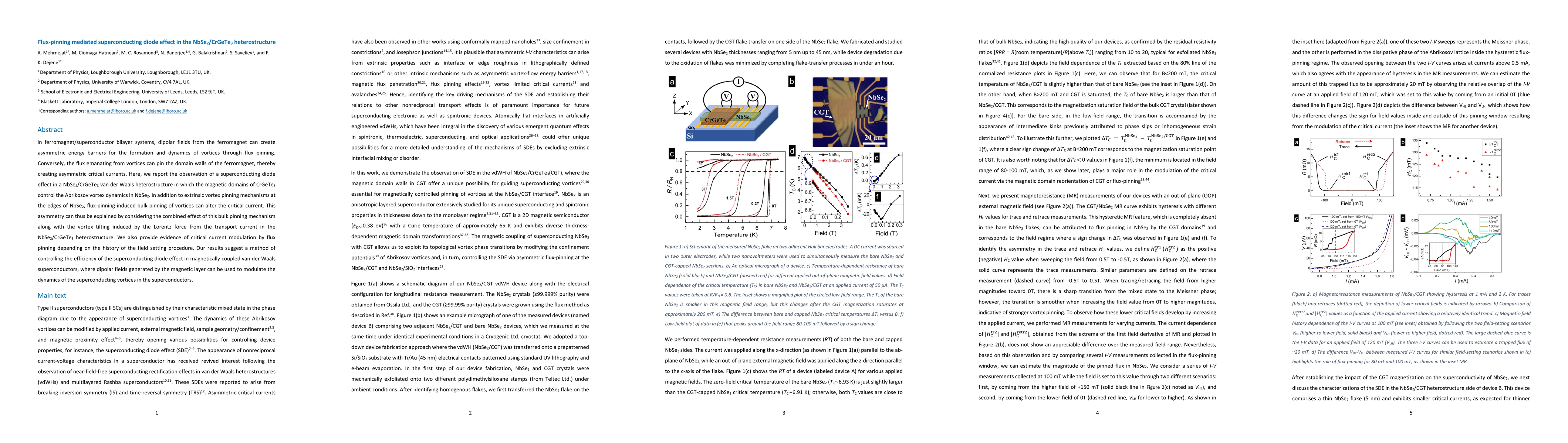 Thumbnail for Flux-pinning mediated superconducting diode effect in the
  NbSe$_2$/CrGeTe$_3$ heterostructure