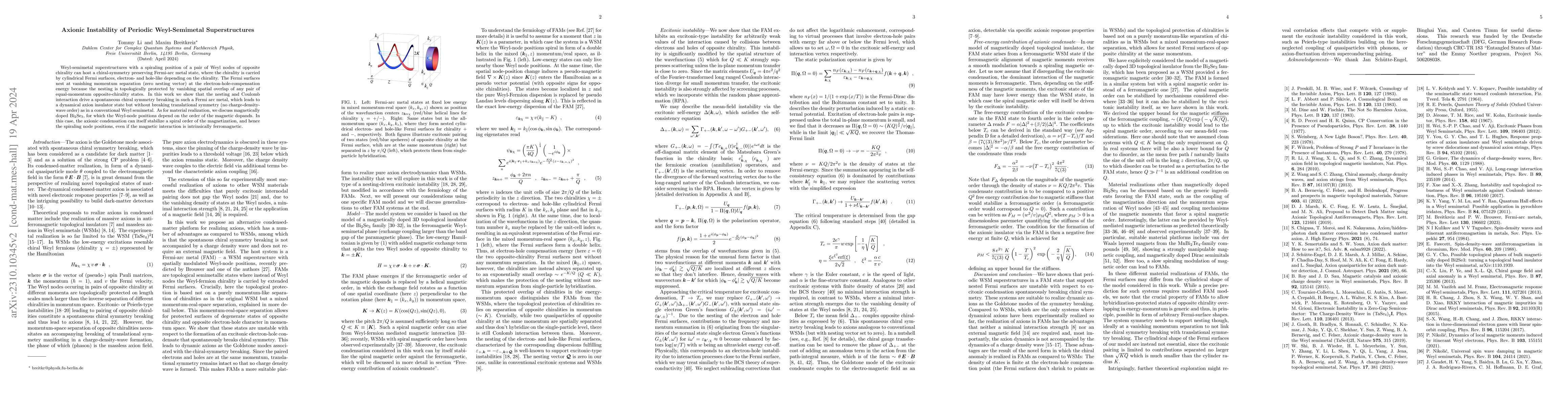Thumbnail for Axionic Instability of Periodic Weyl-Semimetal Superstructures