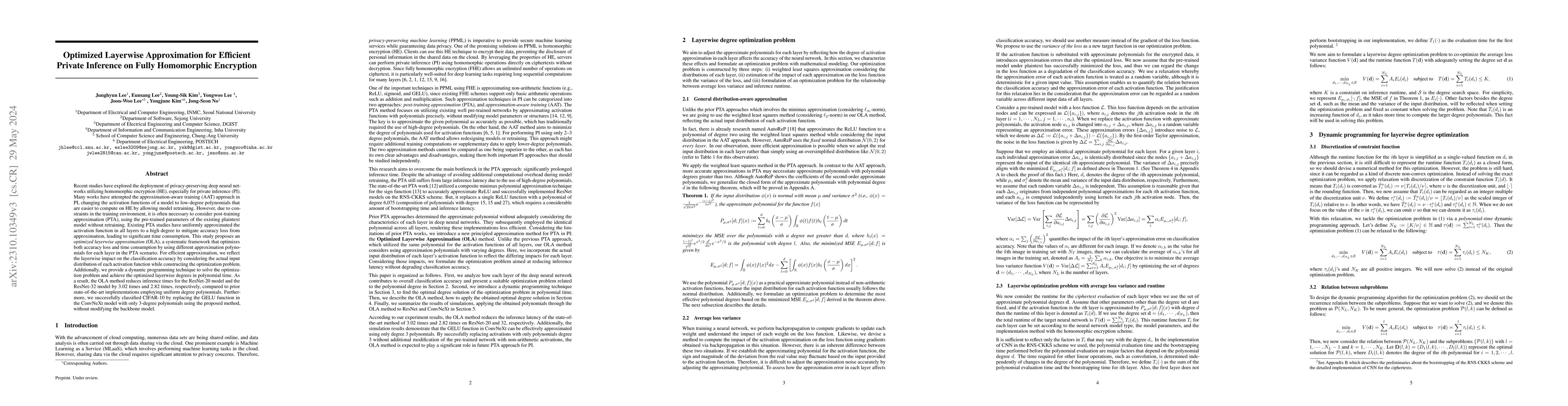 Thumbnail for Optimized Layerwise Approximation for Efficient Private Inference on
  Fully Homomorphic Encryption
