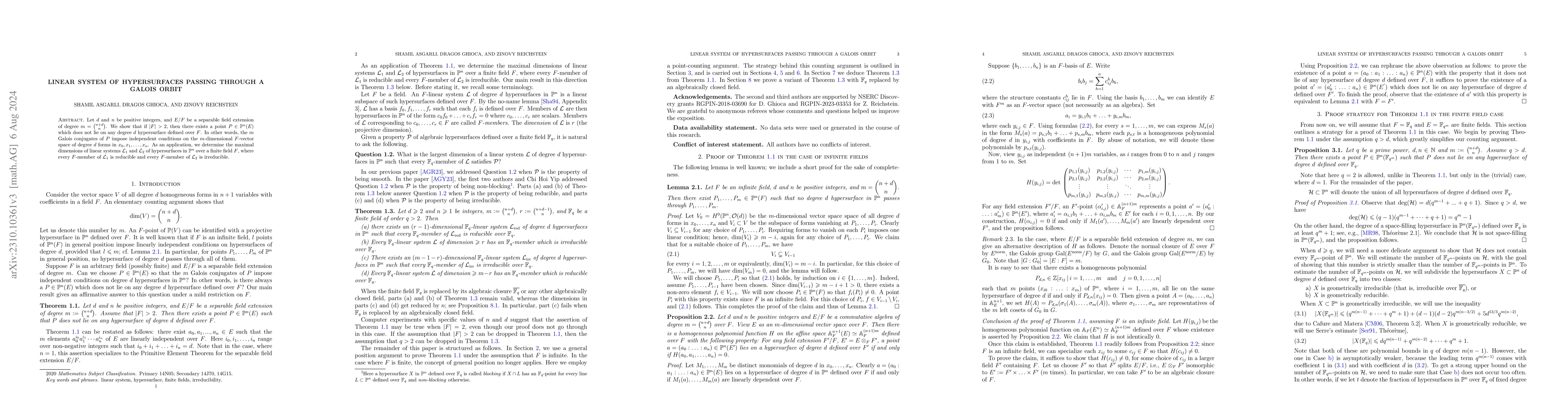 Thumbnail for Linear system of hypersurfaces passing through a Galois orbit