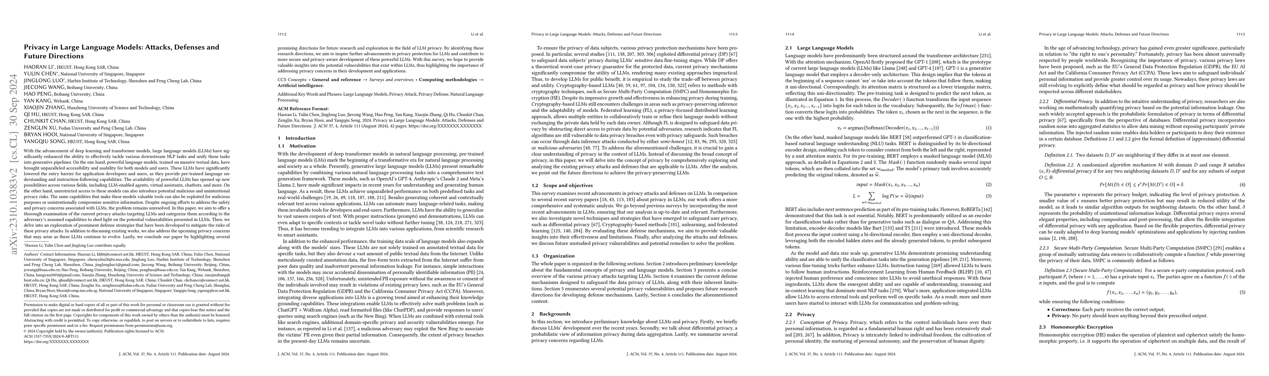 Thumbnail for Privacy in Large Language Models: Attacks, Defenses and Future
  Directions