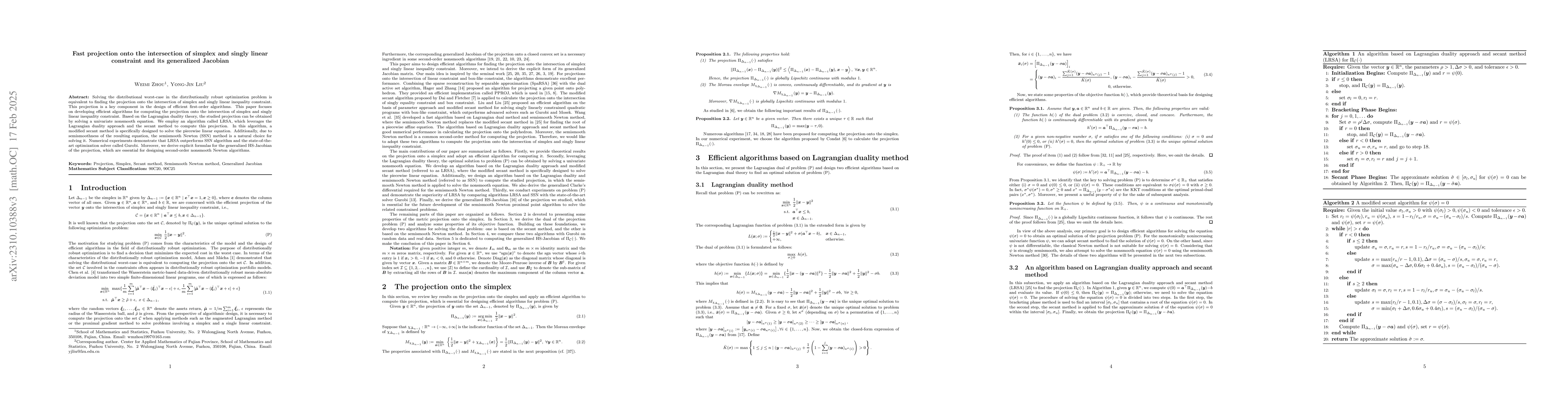 Thumbnail for Fast projection onto the intersection of simplex and singly linear
  constraint and its generalized Jacobian