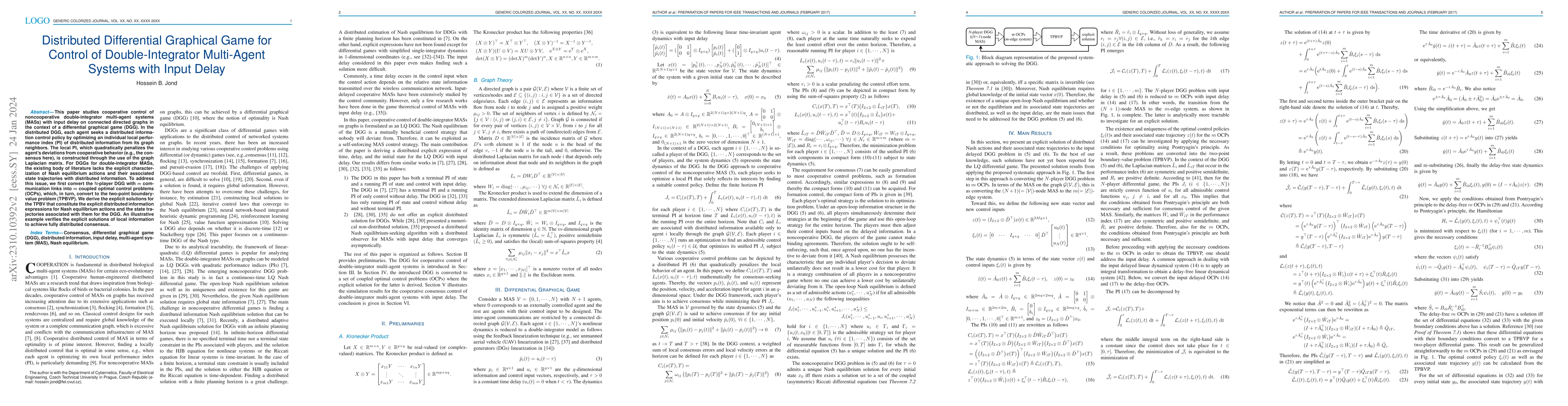 Thumbnail for Distributed Differential Graphical Game for Control of Double-Integrator
  Multi-Agent Systems with Input Delay