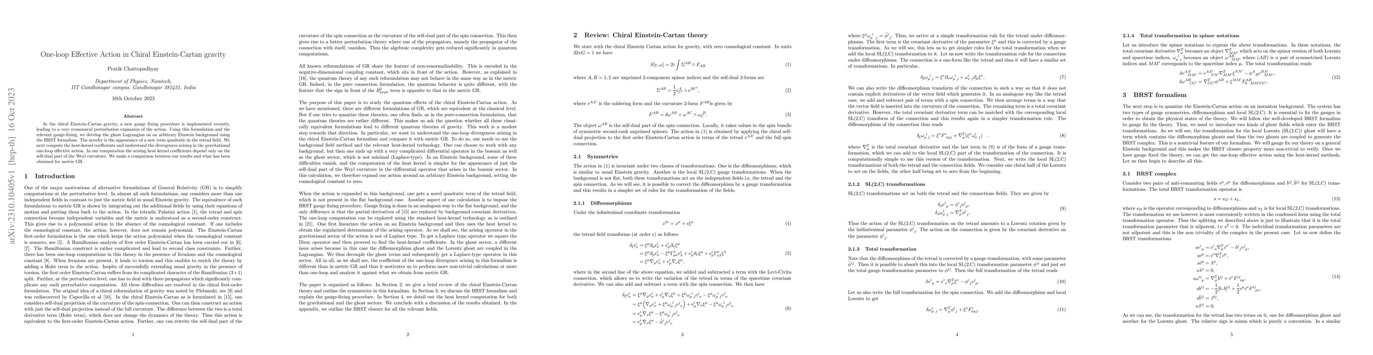 Thumbnail for One-loop effective action in chiral Einstein-Cartan gravity