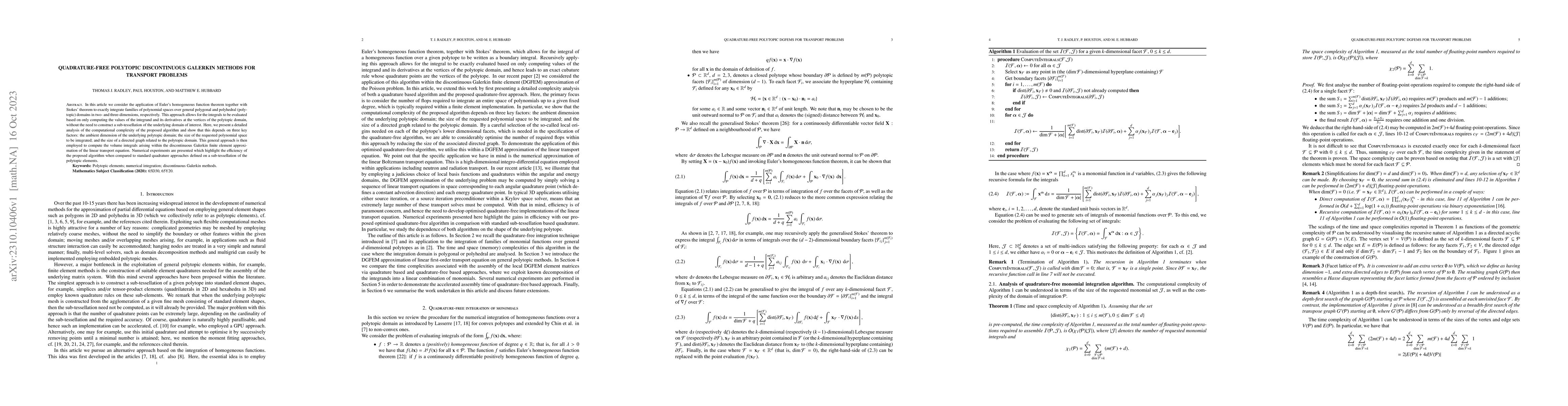 Thumbnail for Quadrature-Free Polytopic Discontinuous Galerkin Methods for Transport
  Problems