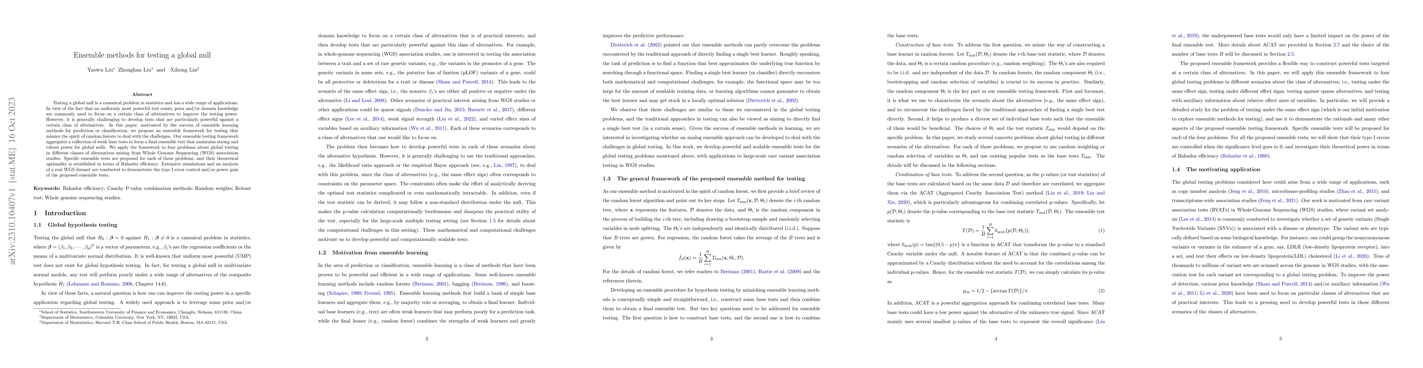 Thumbnail for Ensemble methods for testing a global null