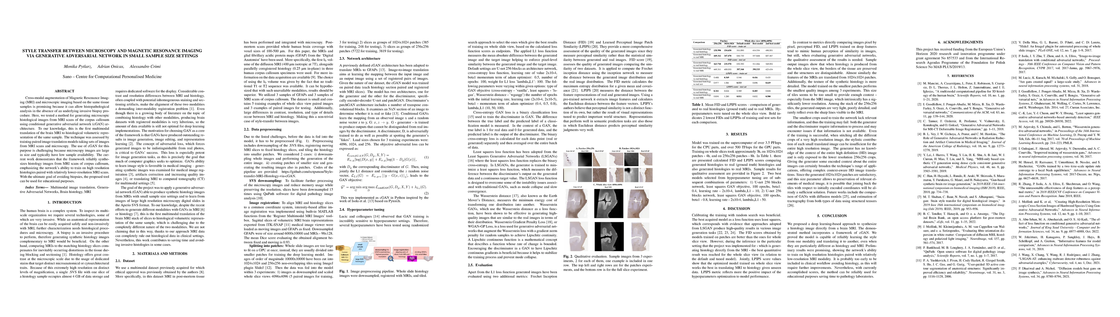 Thumbnail for Style transfer between Microscopy and Magnetic Resonance Imaging via
  Generative Adversarial Network in small sample size settings
