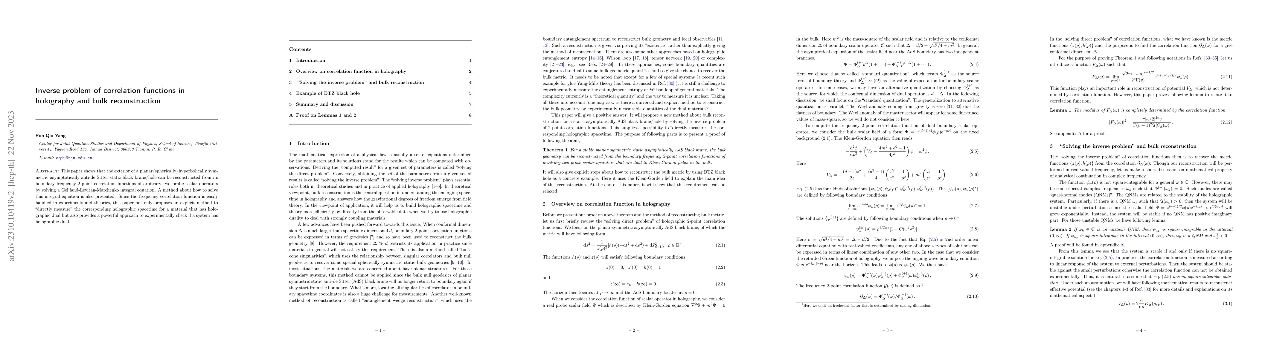 Thumbnail for Inverse problem of correlation functions in holography and bulk
  reconstruction