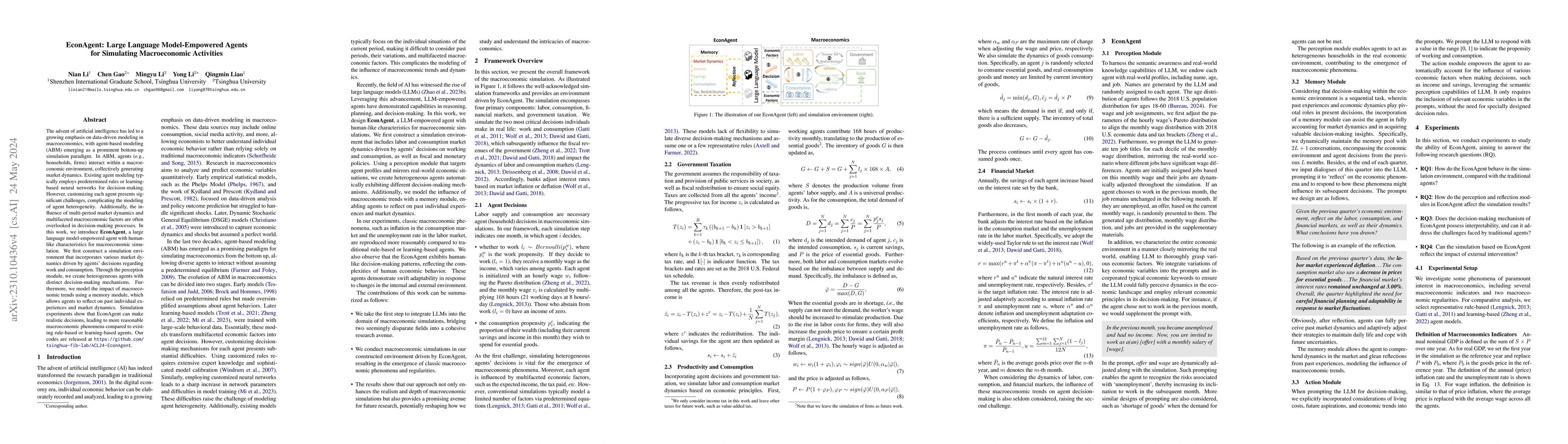 Thumbnail for EconAgent: Large Language Model-Empowered Agents for Simulating
  Macroeconomic Activities