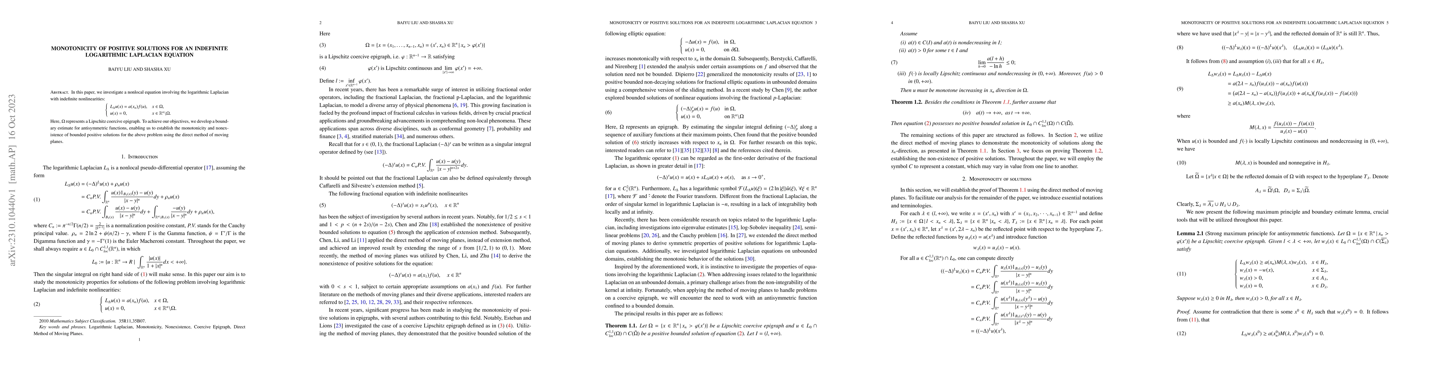 Thumbnail for Monotonicity of positive solutions for an indefinite logarithmic
  Laplacian equation