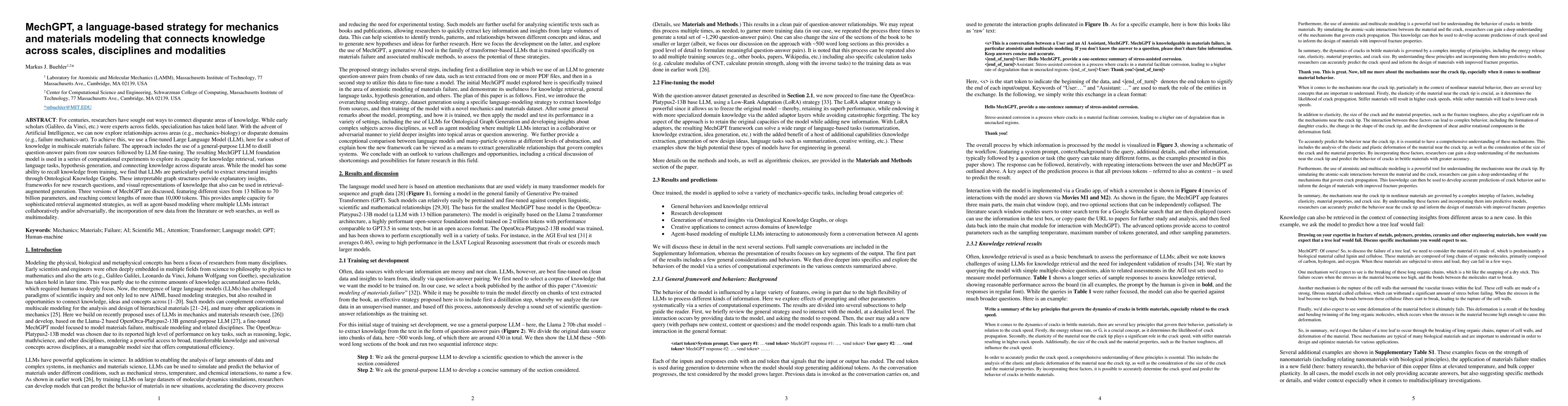 Thumbnail for MechGPT, a language-based strategy for mechanics and materials modeling
  that connects knowledge across scales, disciplines and modalities