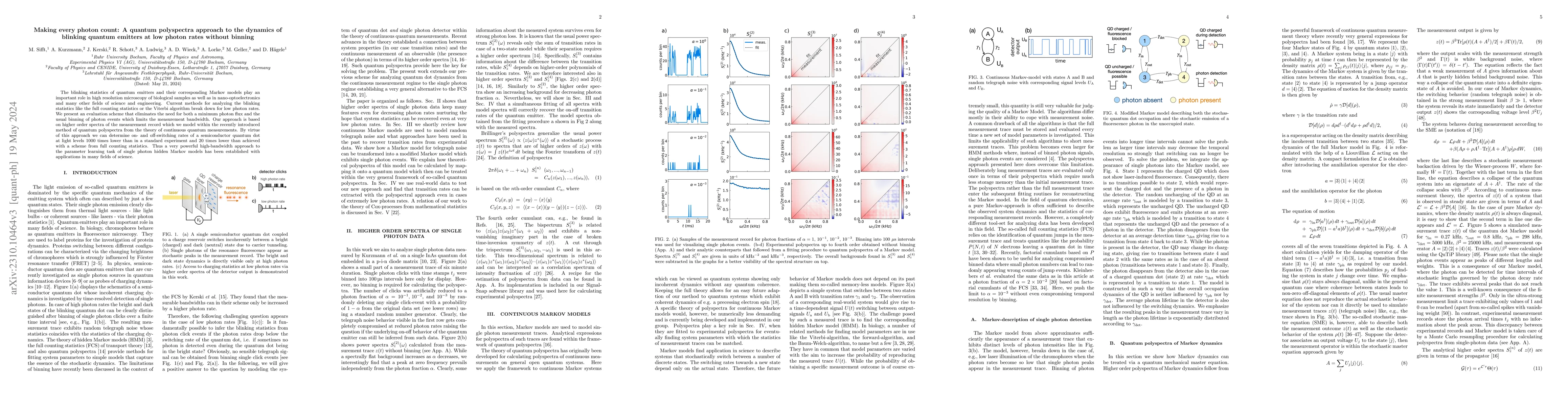 Thumbnail for Making Every Photon Count: A Quantum Polyspectra Approach to the
  Dynamics of Blinking Quantum Emitters at Low Photon Rates Without Binning