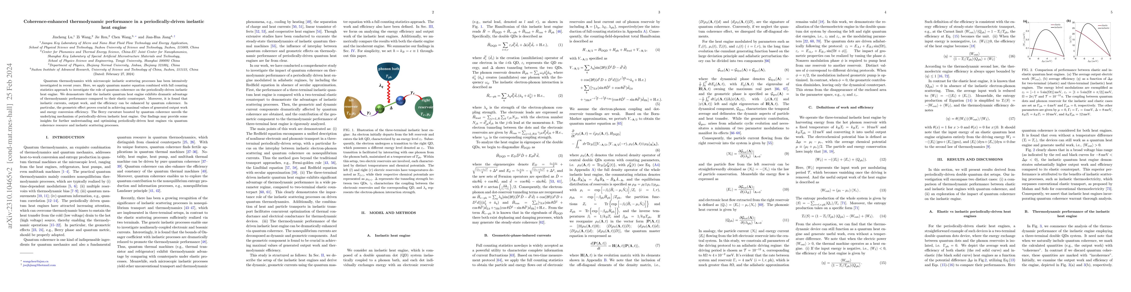 Thumbnail for Coherence-enhanced thermodynamic performance in a periodically-driven
  inelastic heat engine