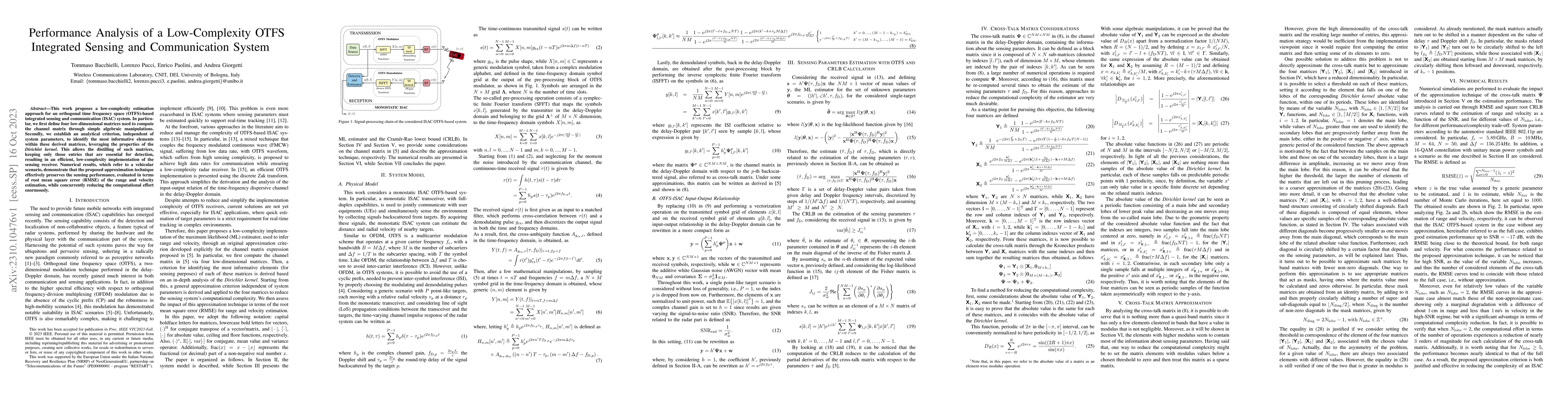 Thumbnail for Performance Analysis of a Low-Complexity OTFS Integrated Sensing and
  Communication System