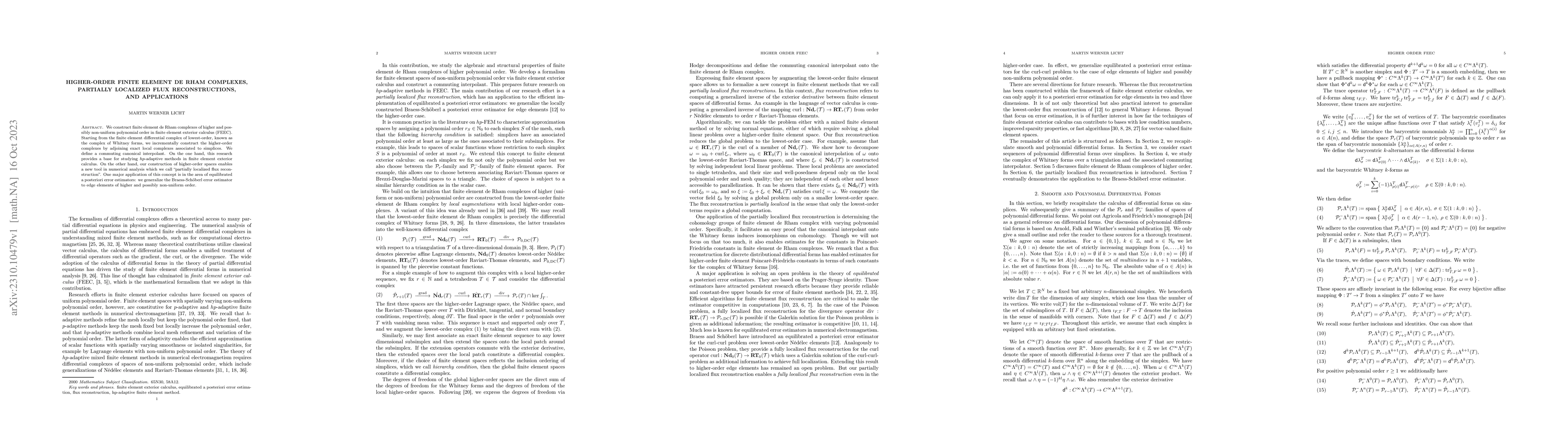 Thumbnail for Higher-order finite element de Rham complexes, partially localized flux
  reconstructions, and applications