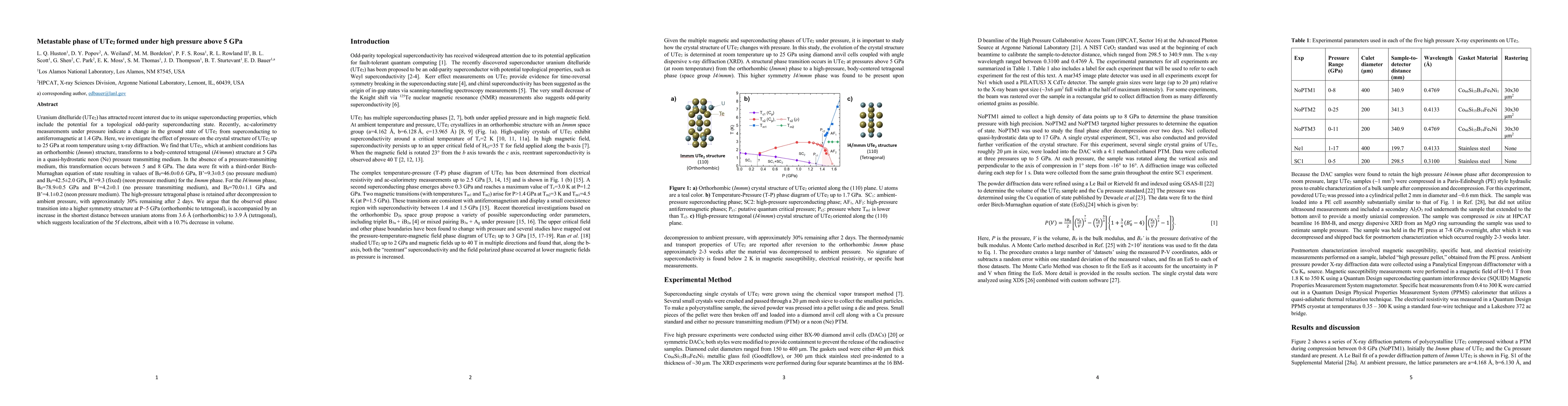 Thumbnail for Metastable phase of UTe$_2$ formed under high pressure above 5 GPa