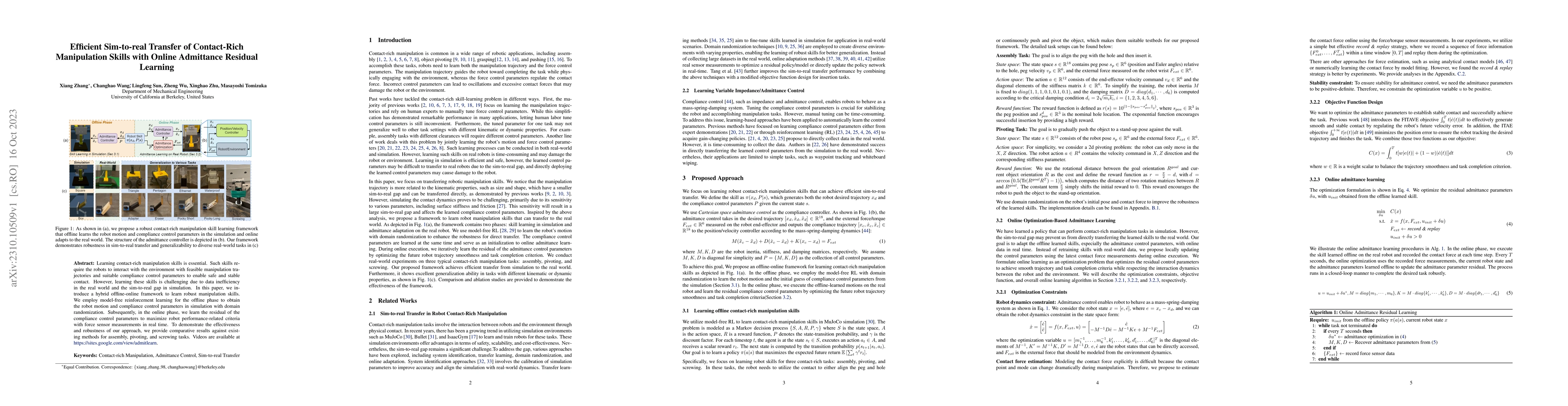 Thumbnail for Efficient Sim-to-real Transfer of Contact-Rich Manipulation Skills with
  Online Admittance Residual Learning