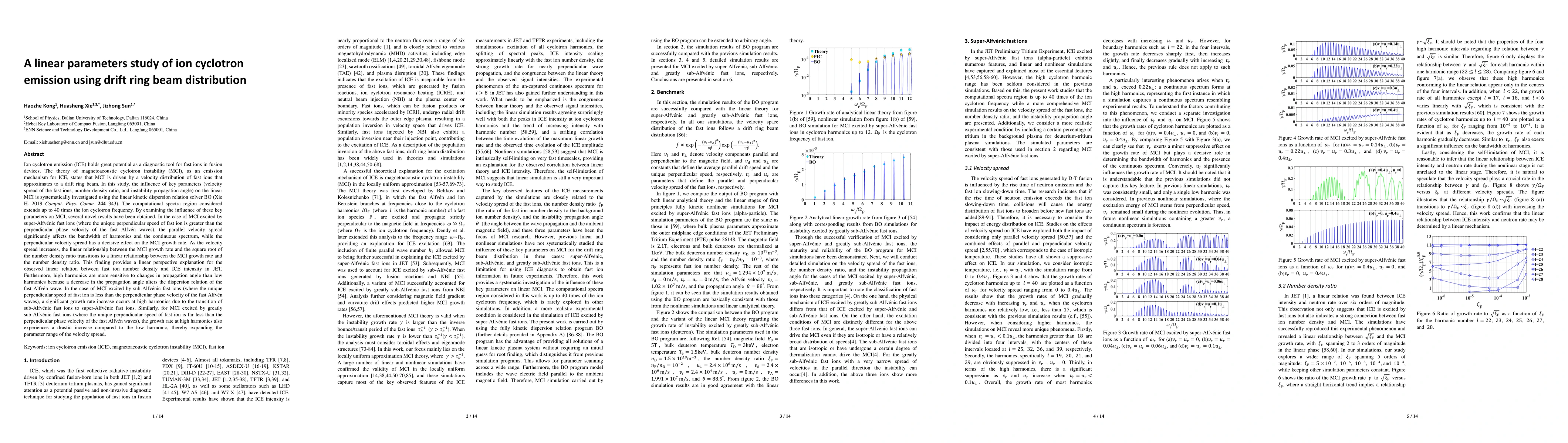 Thumbnail for A linear parameters study of ion cyclotron emission using drift ring
  beam distribution