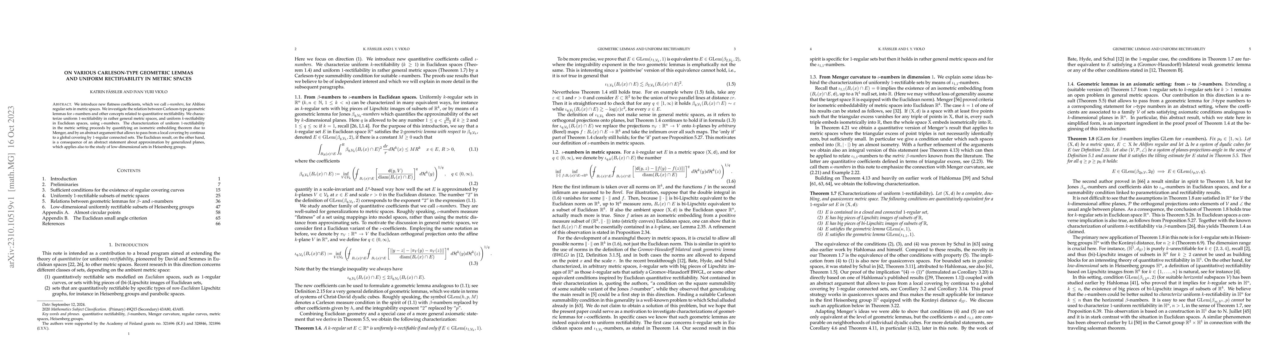 Thumbnail for On various Carleson-type geometric lemmas and uniform rectifiability in
  metric spaces