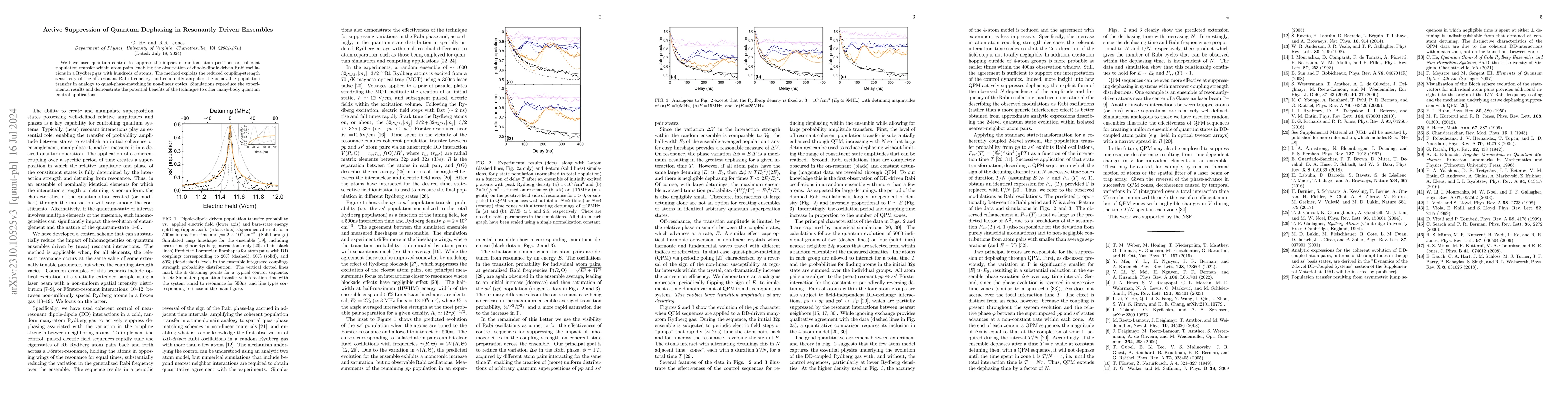 Thumbnail for Active Suppression of Quantum Dephasing in Resonantly Driven Ensembles