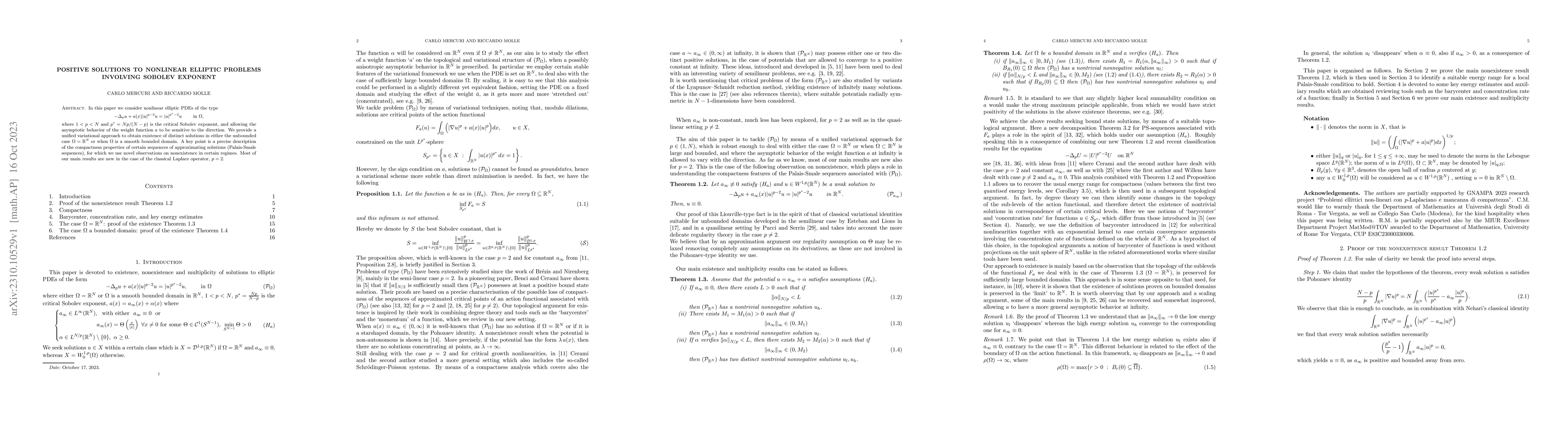 Thumbnail for Positive solutions to nonlinear elliptic problems involving Sobolev
  exponent
