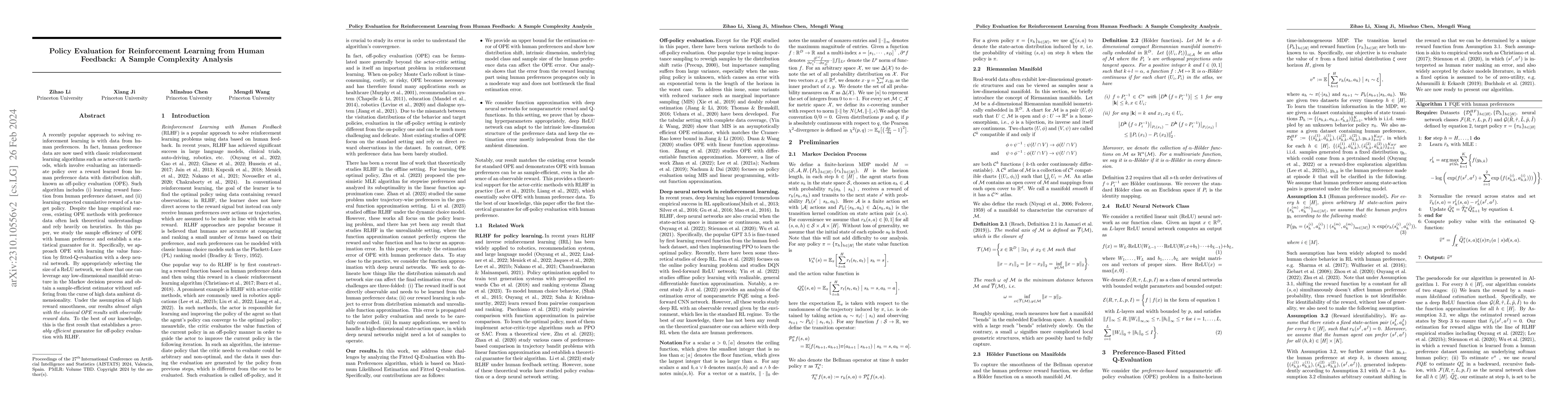 Thumbnail for Sample Complexity of Preference-Based Nonparametric Off-Policy
  Evaluation with Deep Networks