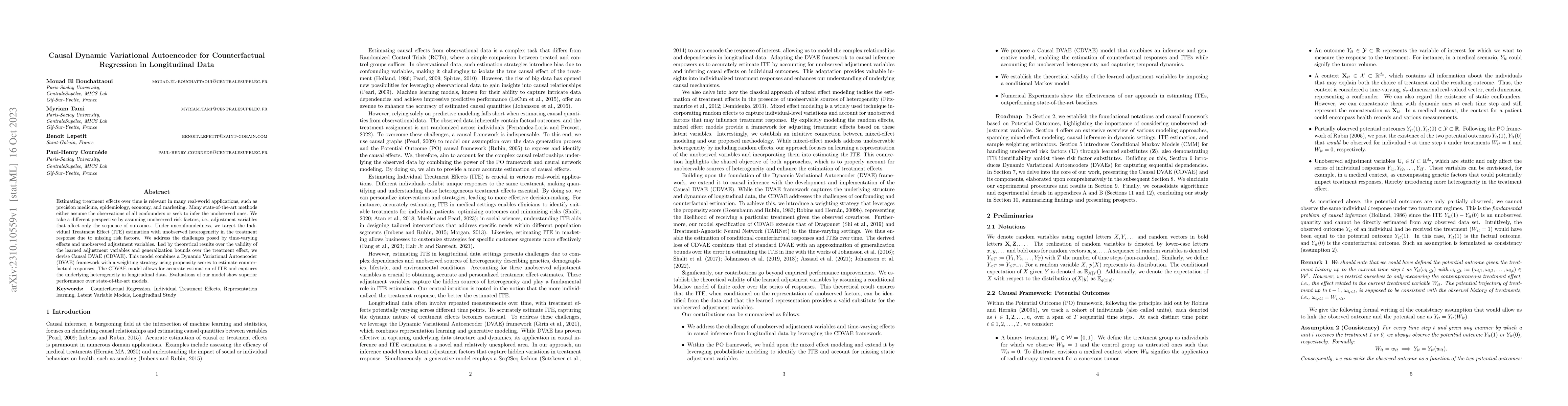 Thumbnail for Causal Dynamic Variational Autoencoder for Counterfactual Regression in
  Longitudinal Data