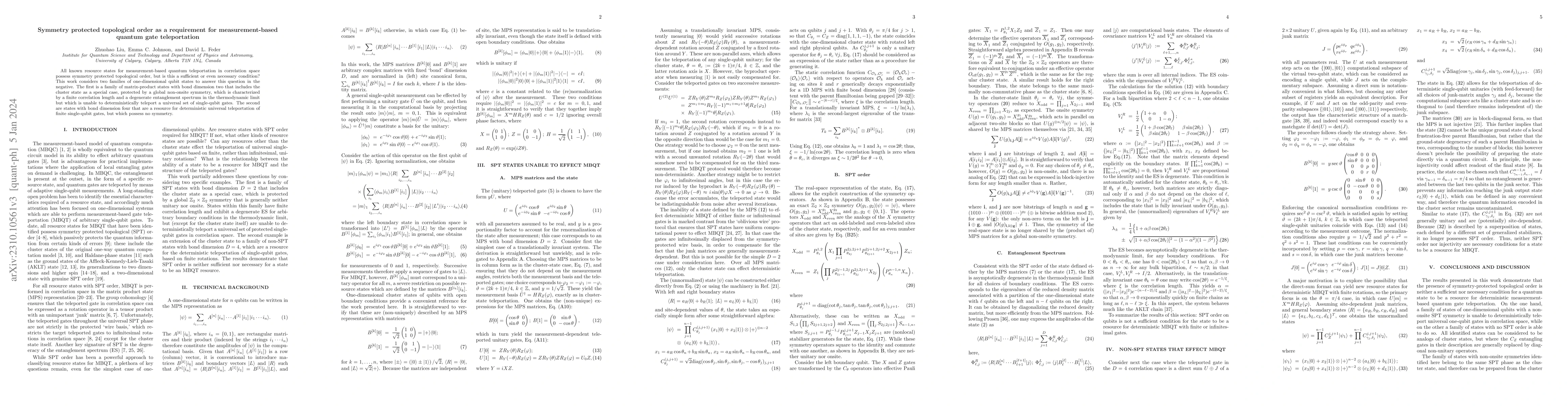 Thumbnail for Symmetry protected topological order as a requirement for
  measurement-based quantum gate teleportation