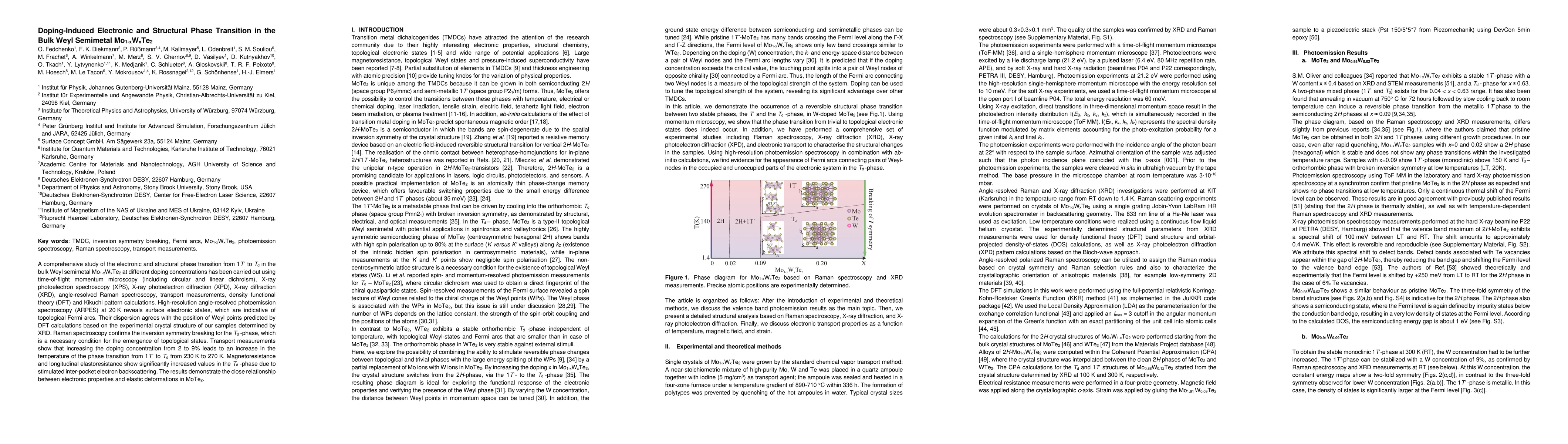 Thumbnail for Doping-Induced Electronic and Structural Phase Transition in the Bulk
  Weyl Semimetal Mo1-xWxTe2
