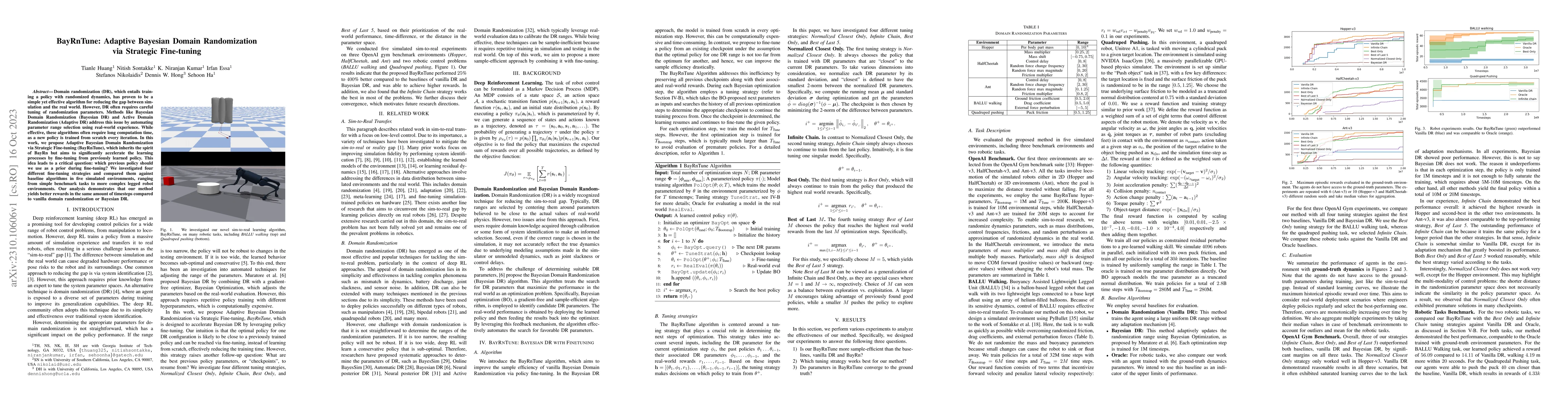 Thumbnail for BayRnTune: Adaptive Bayesian Domain Randomization via Strategic
  Fine-tuning