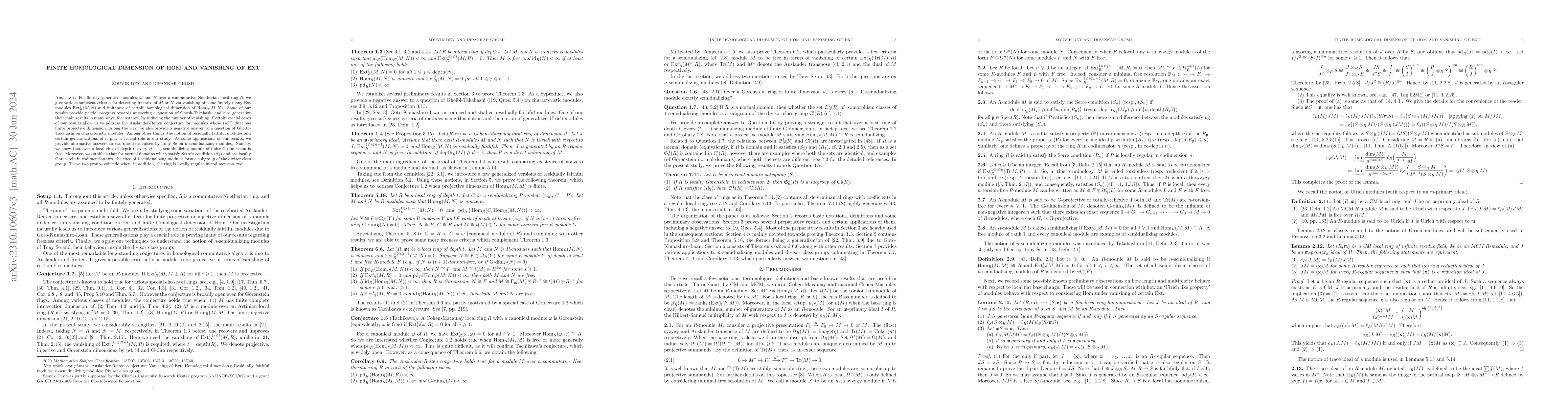 Thumbnail for Finite homological dimension of Hom and vanishing of Ext
