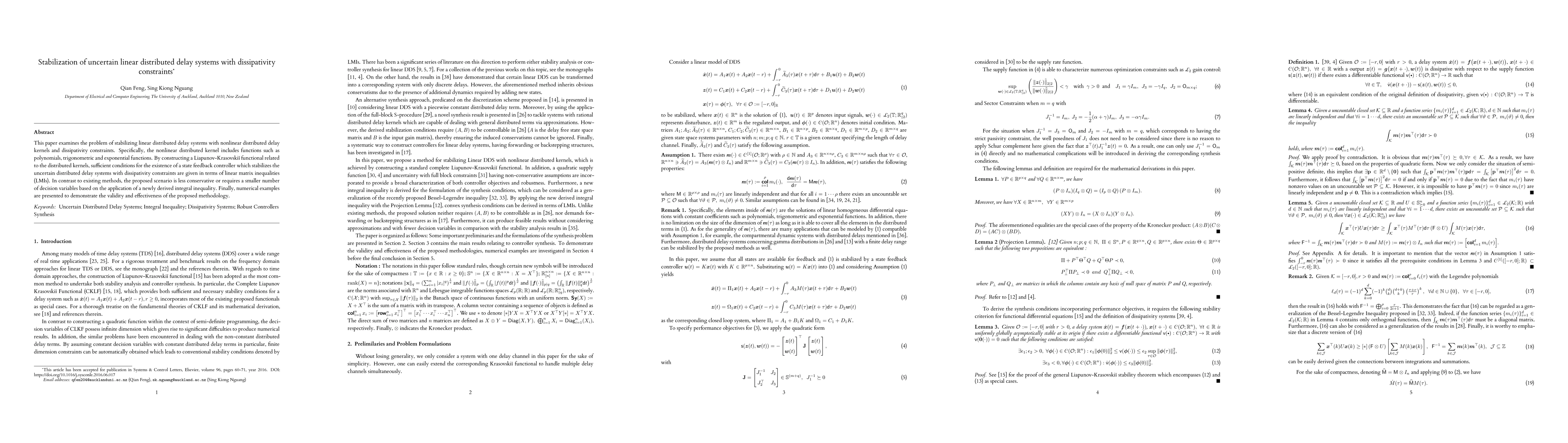 Thumbnail for Stabilization of uncertain linear distributed delay systems with
  dissipativity constraints