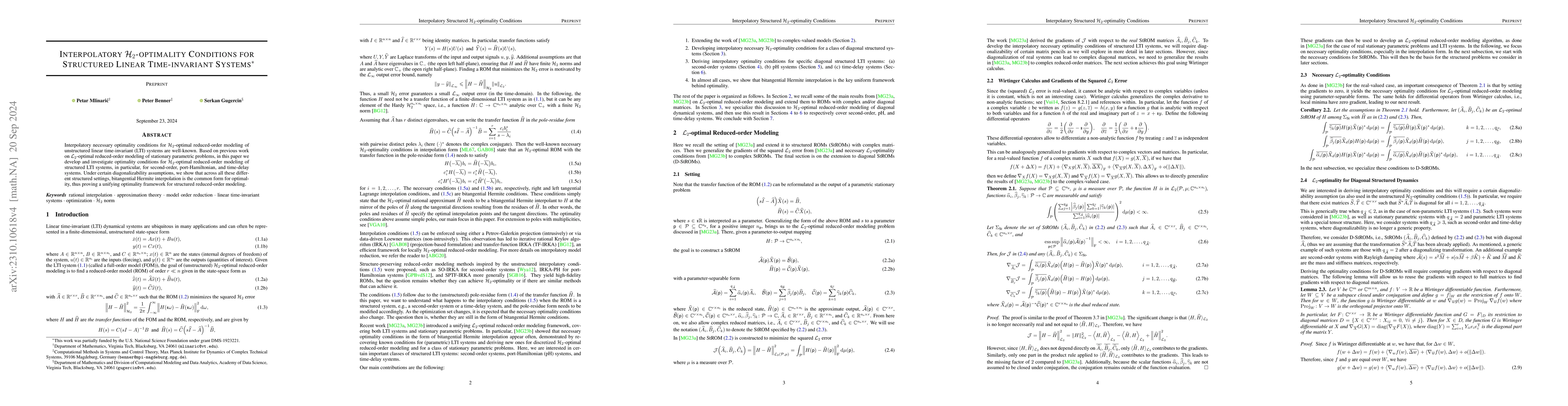 Thumbnail for Interpolatory $\mathcal{H}_2$-optimality Conditions for Structured
  Linear Time-invariant Systems