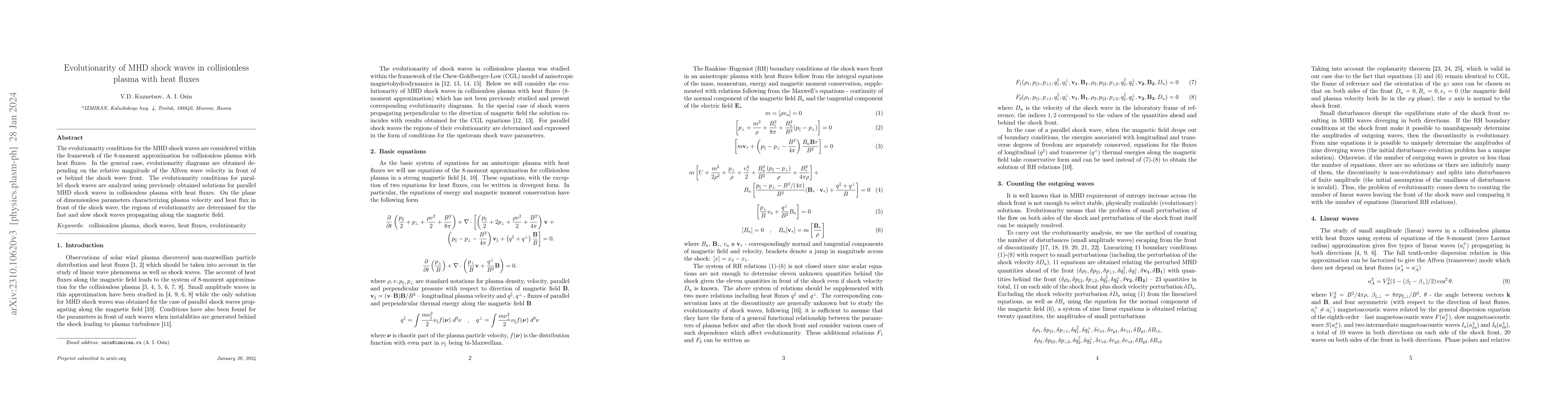 Thumbnail for Evolutionarity of MHD shock waves in collisionless plasma with heat
  fluxes