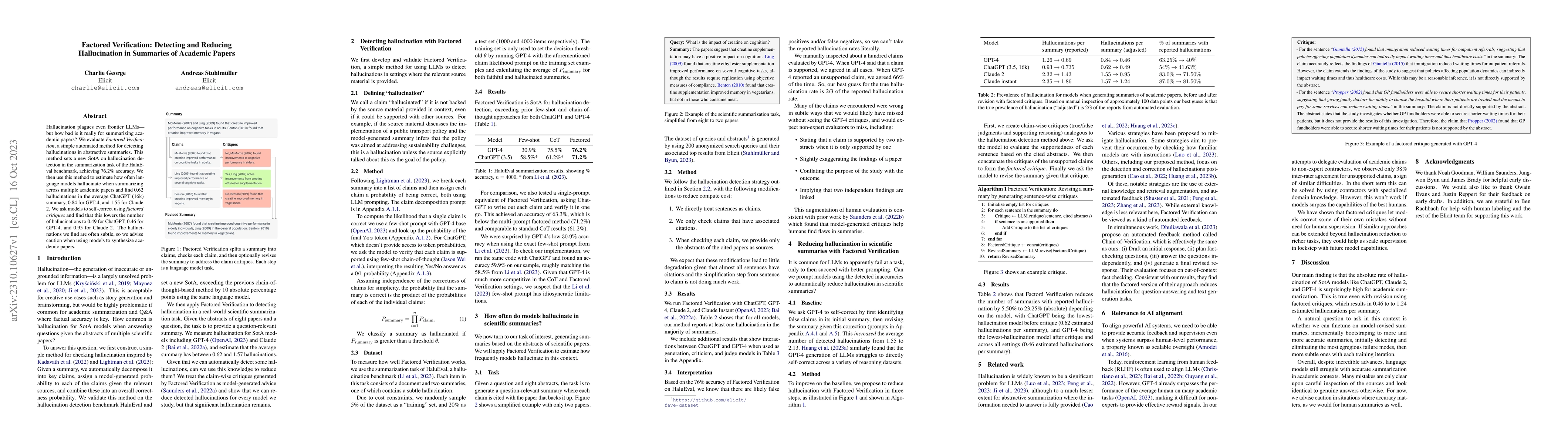 Thumbnail for Factored Verification: Detecting and Reducing Hallucination in Summaries
  of Academic Papers