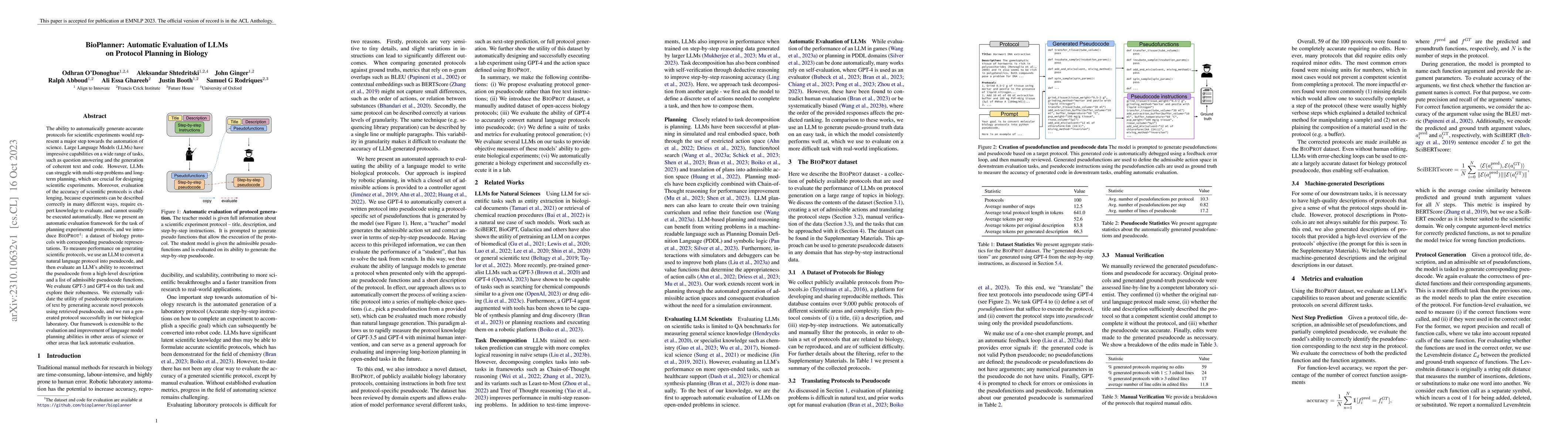 Thumbnail for BioPlanner: Automatic Evaluation of LLMs on Protocol Planning in Biology