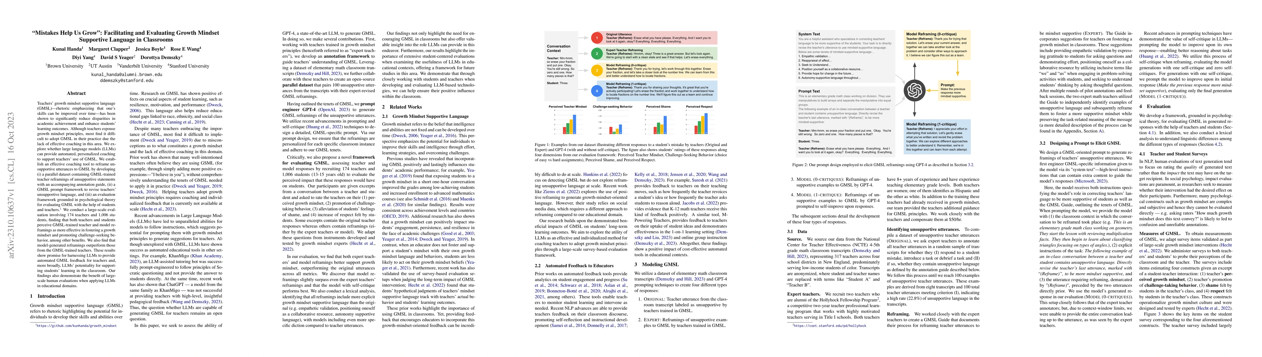 Thumbnail for "Mistakes Help Us Grow": Facilitating and Evaluating Growth Mindset
  Supportive Language in Classrooms