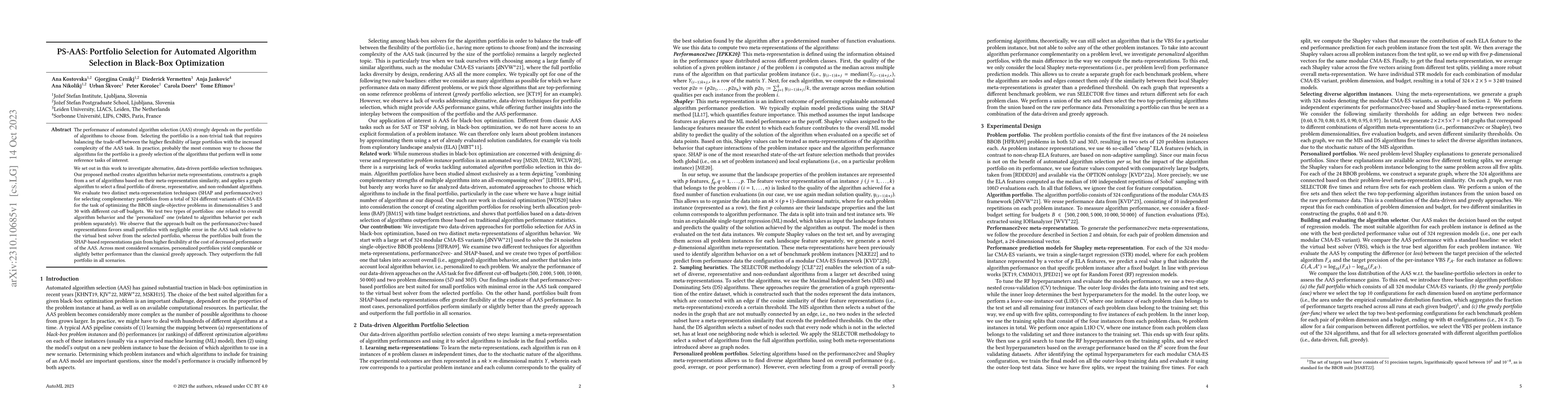 Thumbnail for PS-AAS: Portfolio Selection for Automated Algorithm Selection in
  Black-Box Optimization