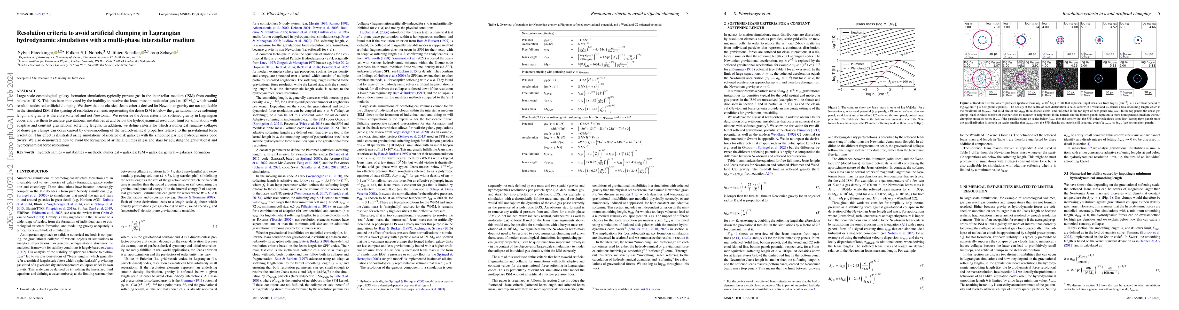 Thumbnail for Resolution criteria to avoid artificial clumping in Lagrangian
  hydrodynamic simulations with a multi-phase interstellar medium